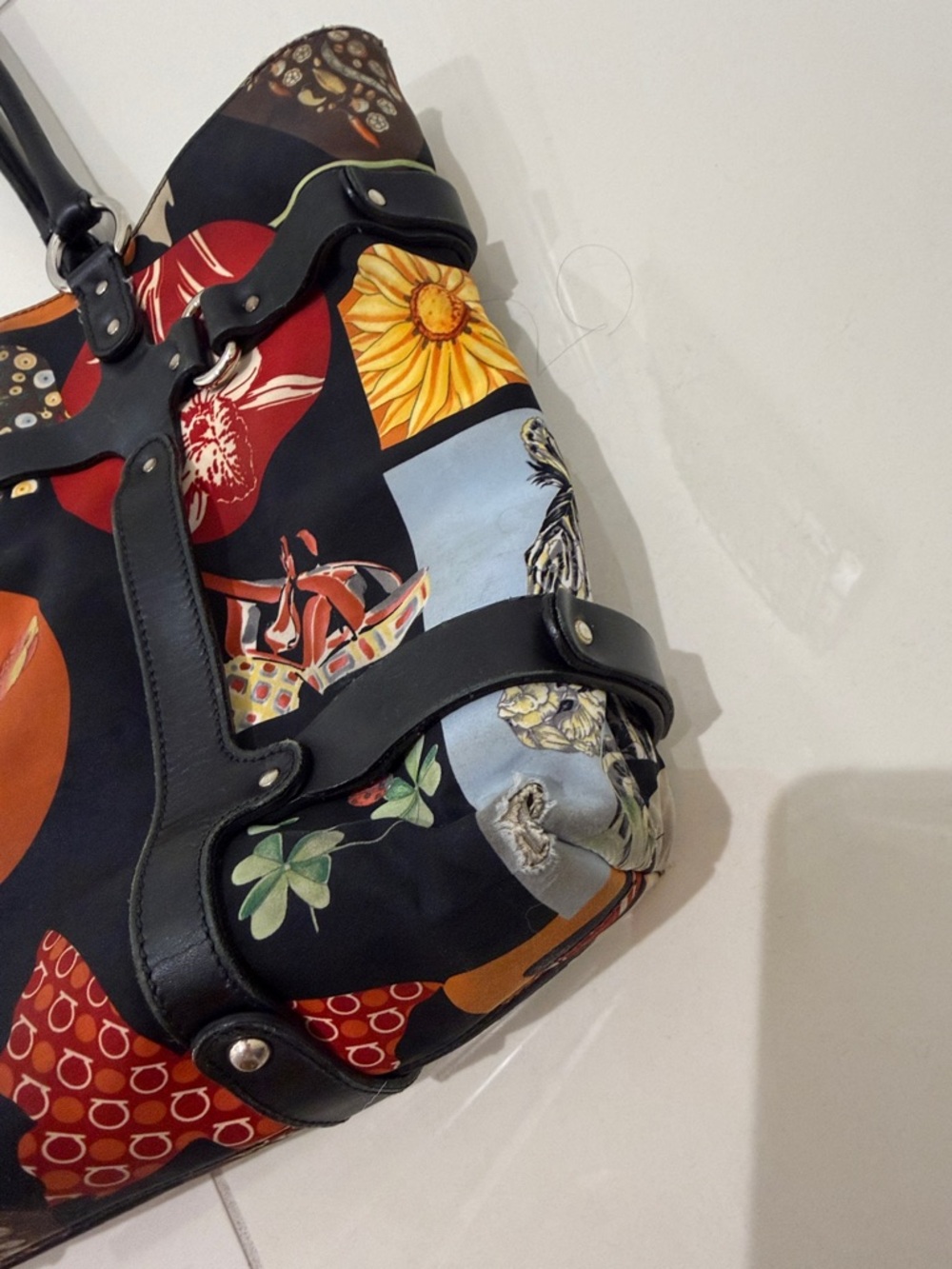 Salvatore Ferragamo Multicolor Leopard Patchwork Tote with Black Leather Straps - Picture 8 of 13